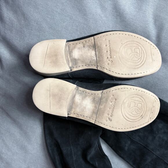 Suede Slouch Tall Boots Boutique 9 Black  Size 39 Stacked Heel Fall Style - Picture 5 of 9